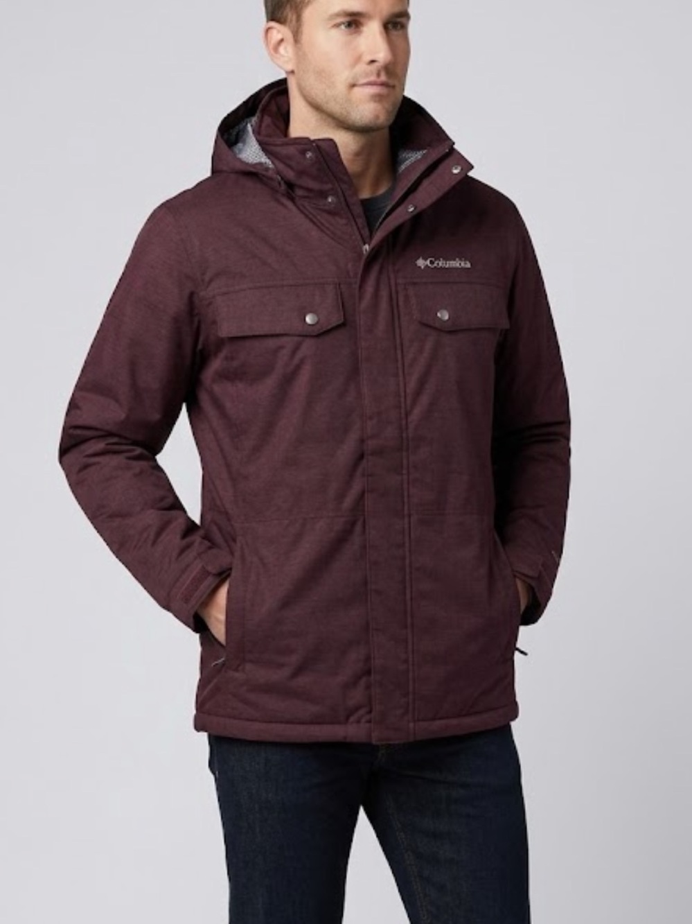 Columbia NWOT Therma Coil Hooded Winter Jacket Maroon Waterproof Men's Large
